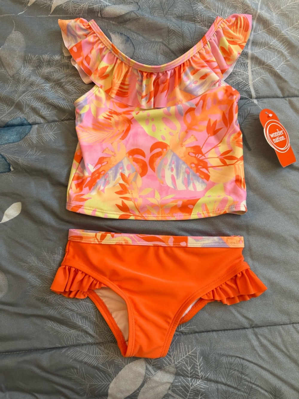 NWT Wonder Nation Orange & Pink Ruffle Tankini Set - Girls' Two-Piece Swim Sz 3T